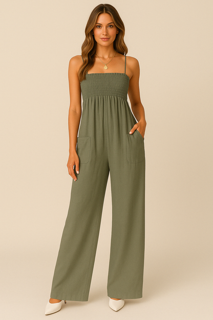 Comfy Women's Wide Leg Jumpsuit with Ruched Top