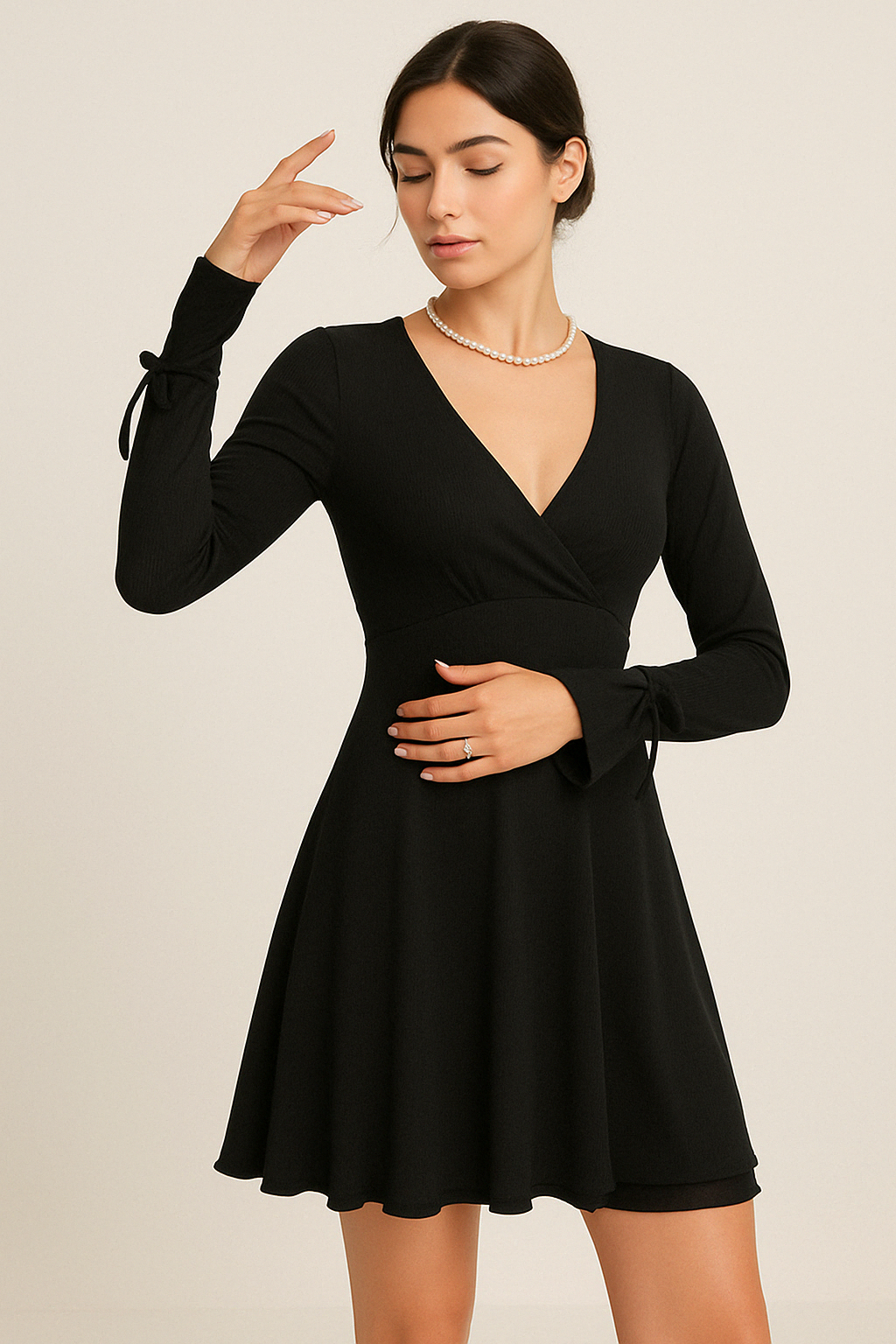 Petite V Neck Ruffle Mini Dress for Women - Nocini
