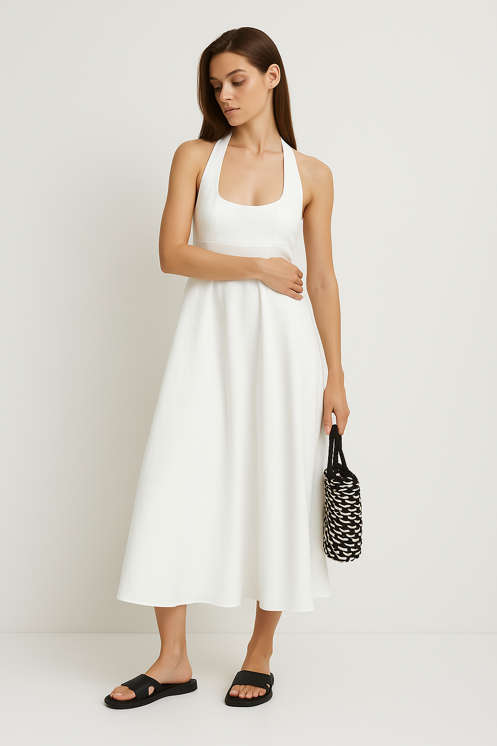 Casual Summer Dress - Sleeveless A-Line Style - Halter Neck - Nocini