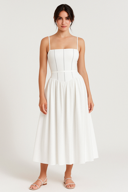 Elegant Women's Midi Dress with Thin Straps - Nocini