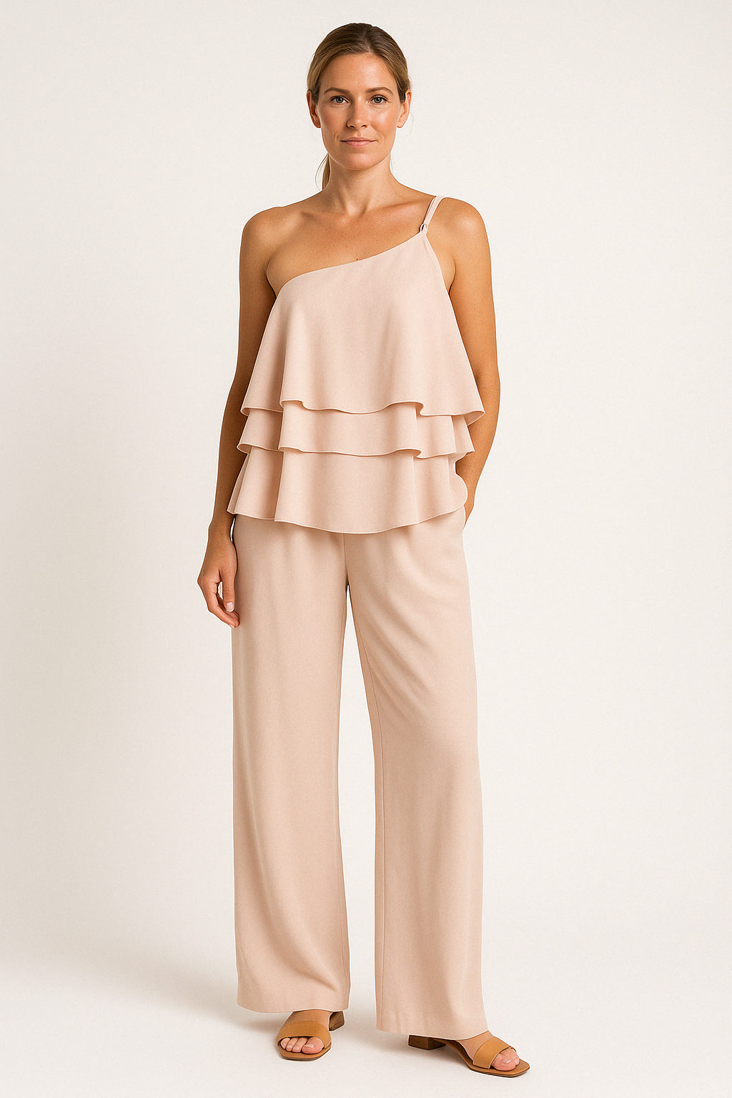Comfy 2 Piece Outfit - Flowy Ruffle Top and Pants - Nocini