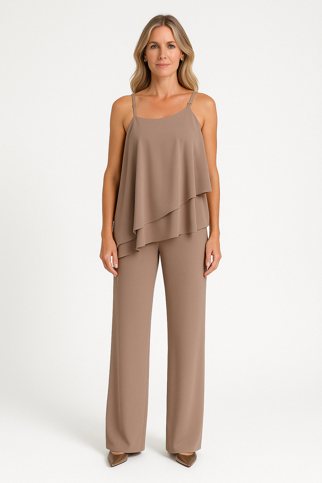 Ladies' Outfit - Flowy Off-Center Top - Capri Pants Set - Nocini
