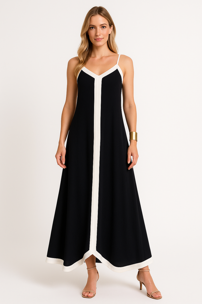 Relaxed Fit Summer Maxi Dress with Thin Straps - Nocini