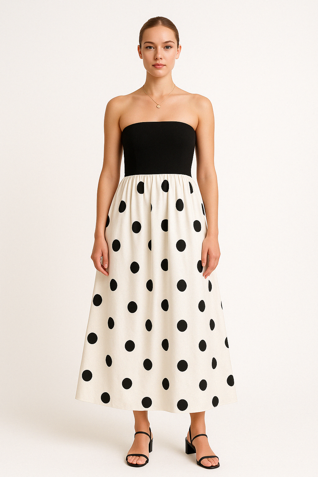Elegant Strapless Maxi Dress with Dots Print - Nocini