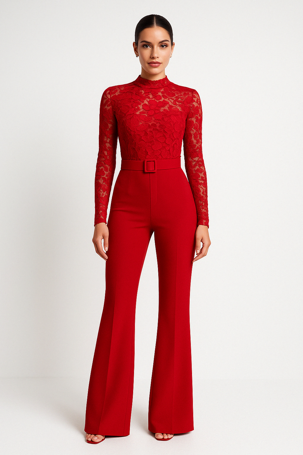 Women's Wide Leg Jumpsuit with Embroidered Lace Detail - Nocini