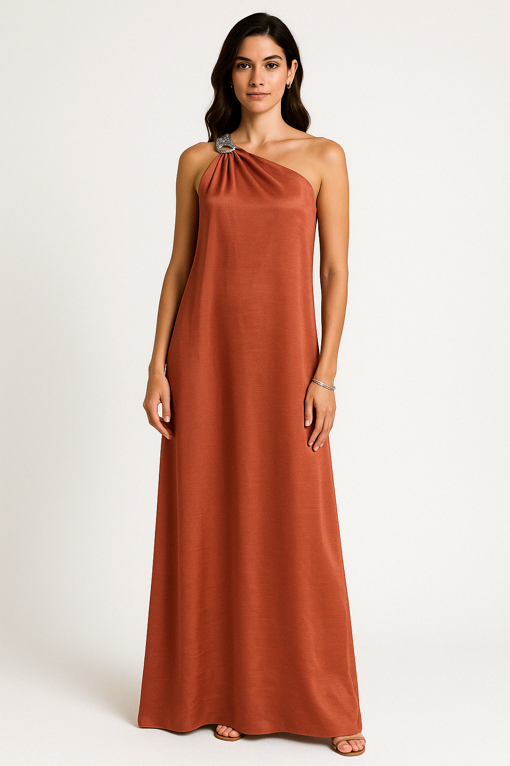 Elegant Satin Women's Gown One Shoulder Dress - Nocini