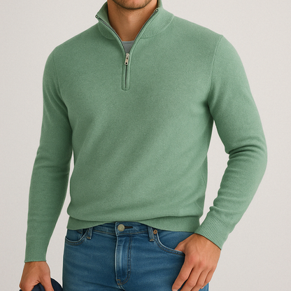 Classic Crew Neck Quarter Zip Sweater