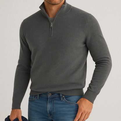 Classic Crew Neck Quarter Zip Sweater