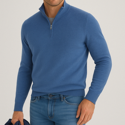 Classic Crew Neck Quarter Zip Sweater