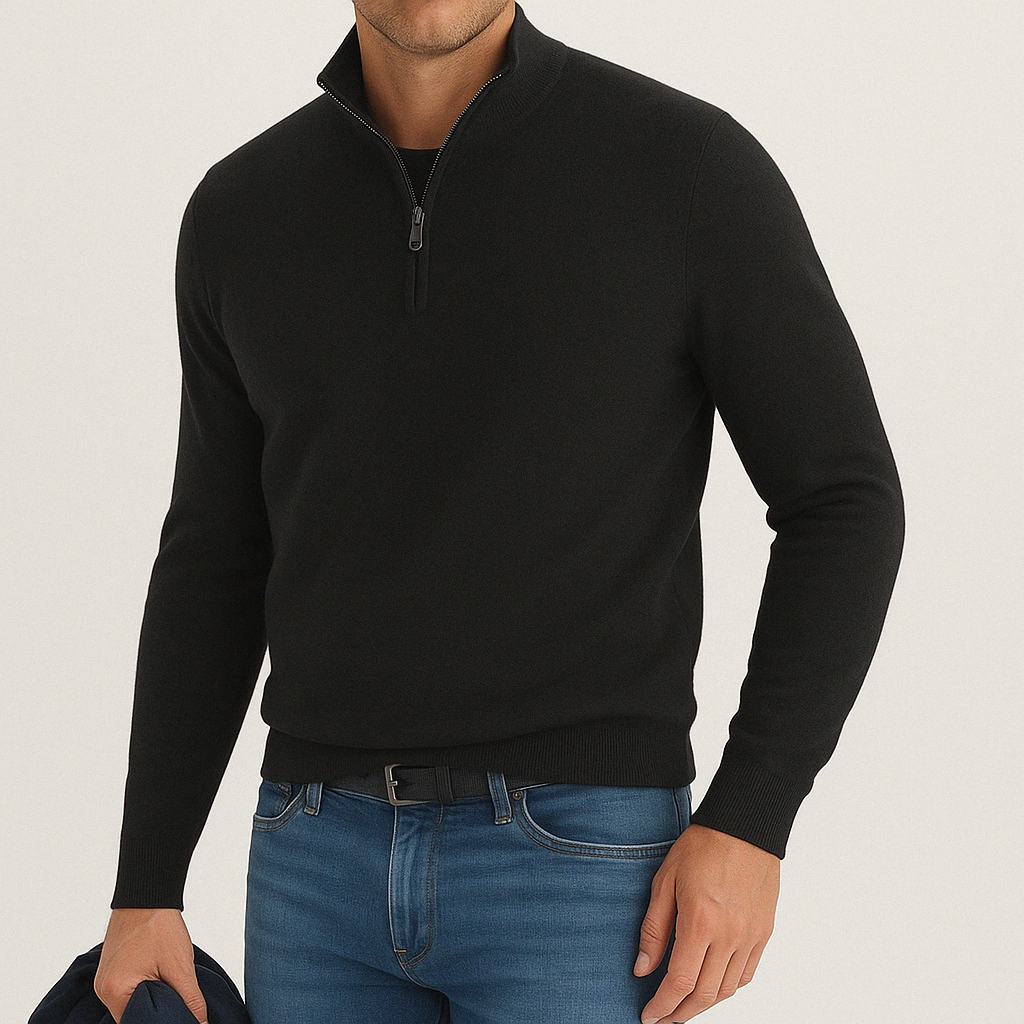 Classic Crew Neck Quarter Zip Sweater