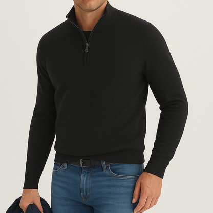 Classic Crew Neck Quarter Zip Sweater