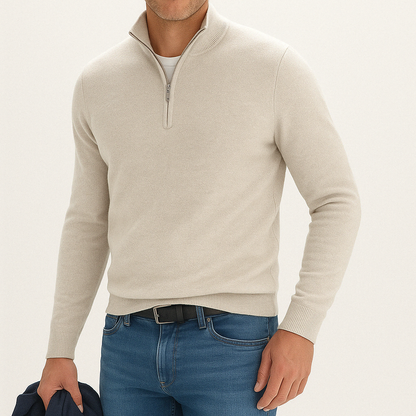 Classic Crew Neck Quarter Zip Sweater
