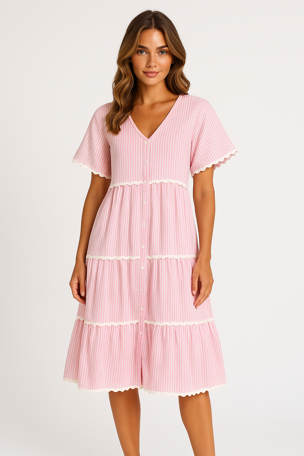 Relaxed Fit V-Neck Lace Trim Women's Dress - Nocini