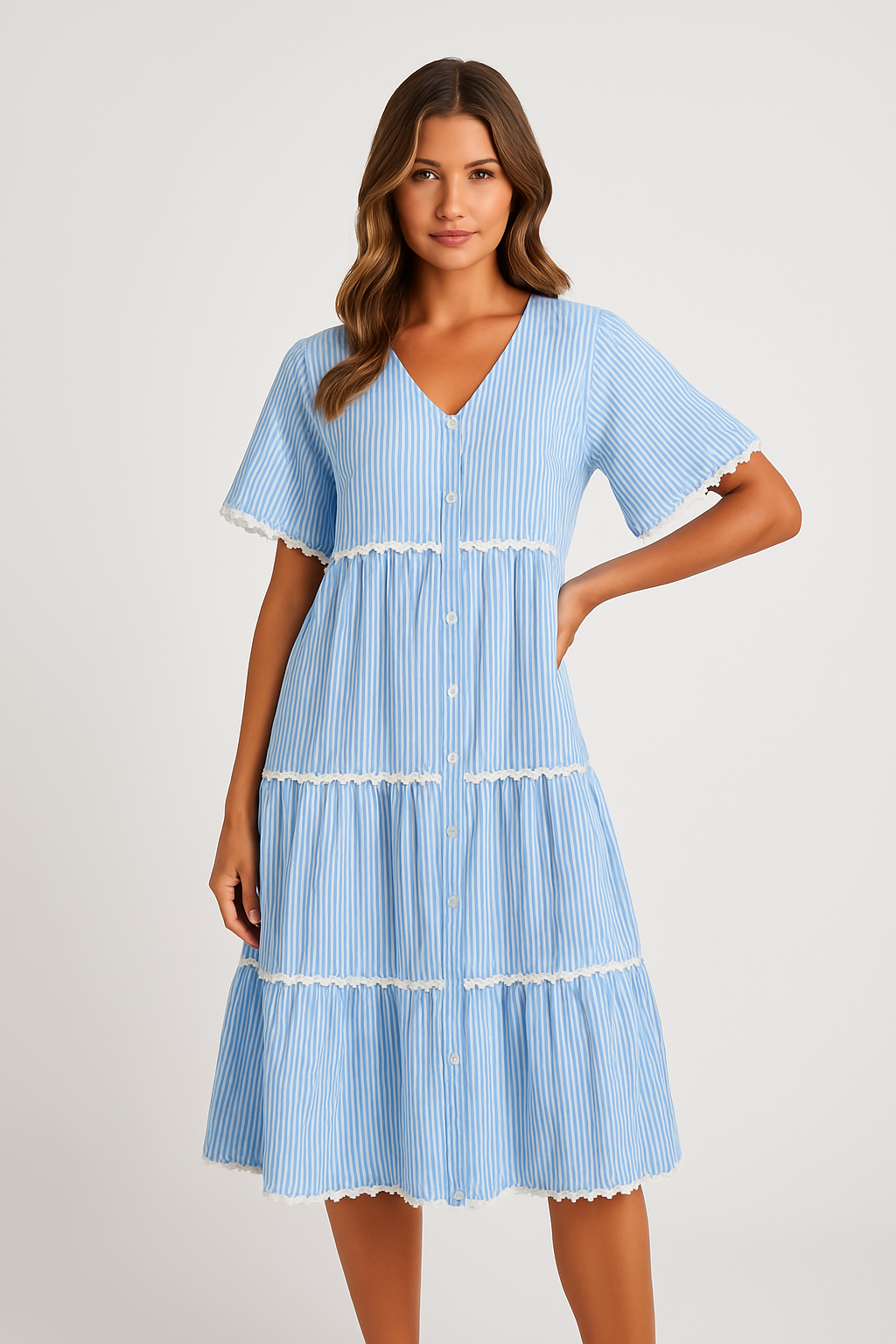 Relaxed Fit V-Neck Lace Trim Women's Dress