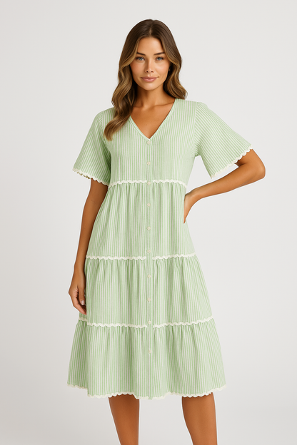 Relaxed Fit V-Neck Lace Trim Women's Dress