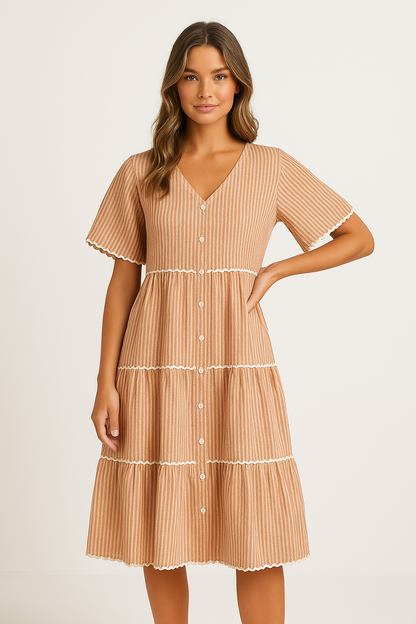 Relaxed Fit V-Neck Lace Trim Women's Dress