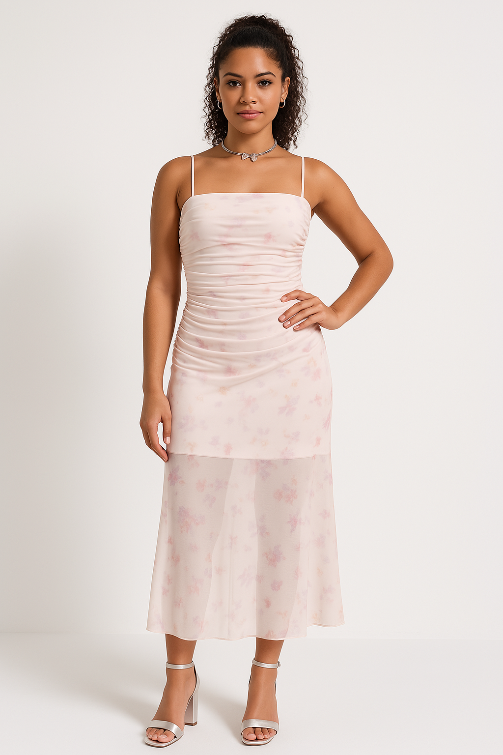 Elegant Long Maxi Dress with Ruffled Spaghetti Straps - Nocini