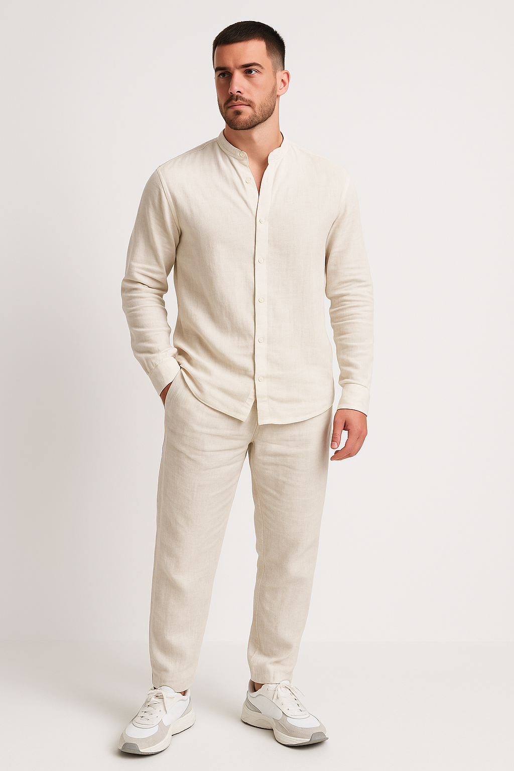 Men's Linen Shirt and Pants Set - Relaxed Fit - Nocini