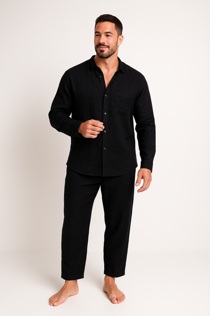 Men's Linen Shirt and Pants Set - Relaxed Fit
