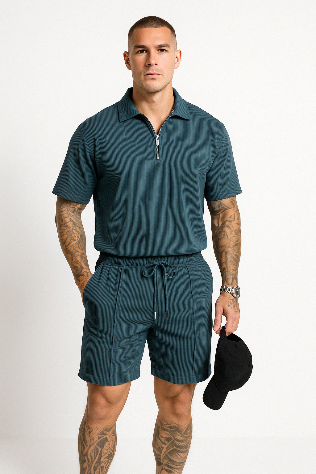 Casual Polo Shorts Set for Men - Loose Fit