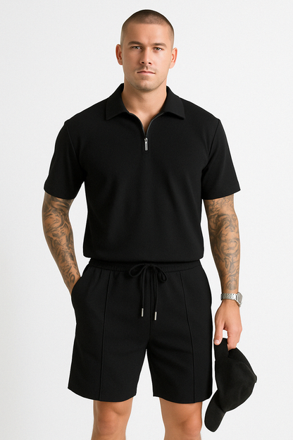 Casual Polo Shorts Set for Men - Loose Fit