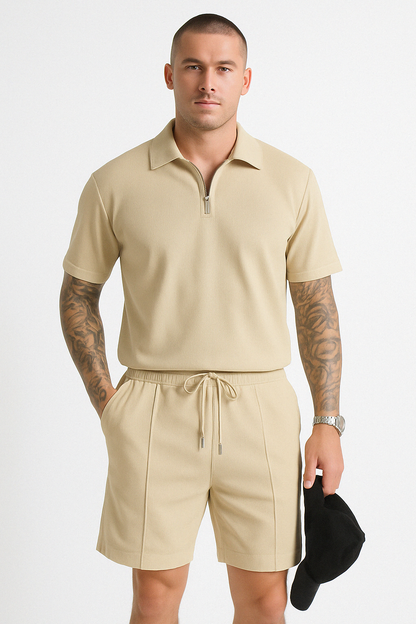 Casual Polo Shorts Set for Men - Loose Fit