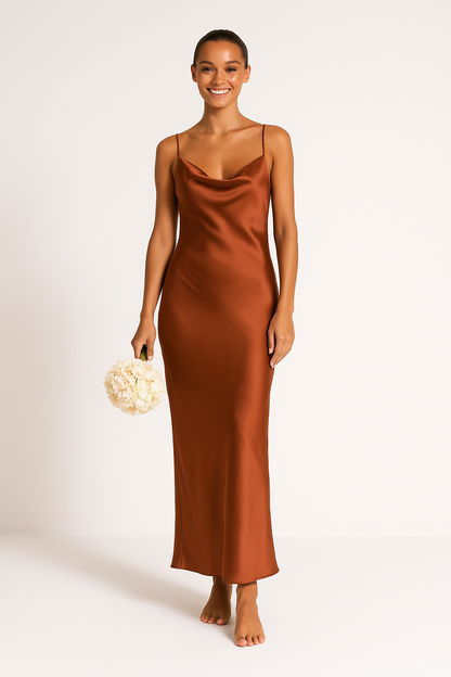 Elegant Satin Maxi Evening Dress for Women - Nocini