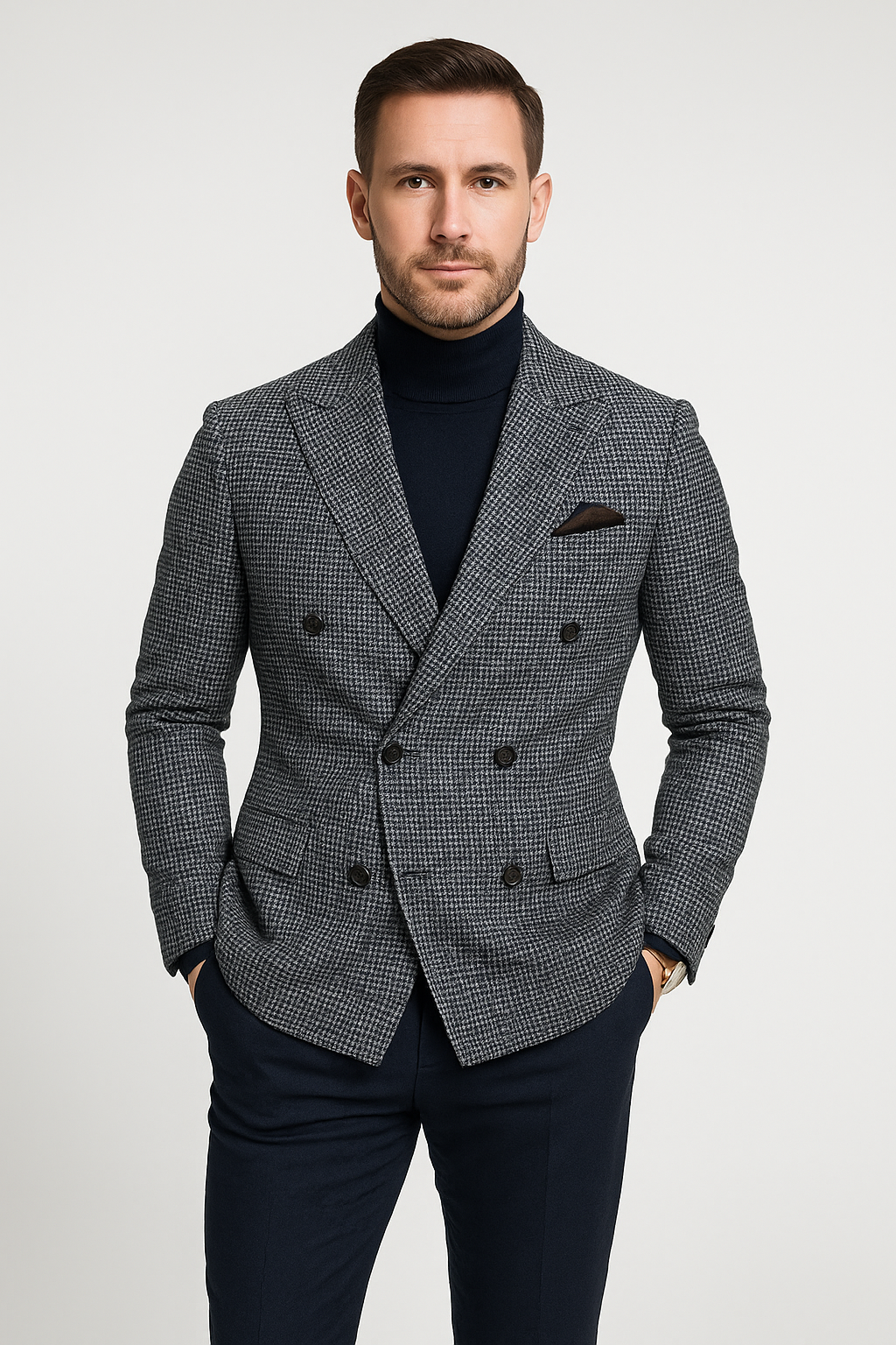 Classic Tweed Double Breasted Mens Blazer - Nocini