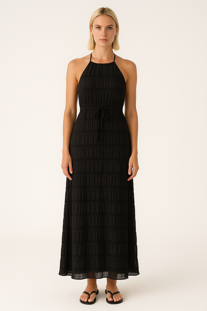 Women's Elegant Maxi Halter Dress with Lace Details