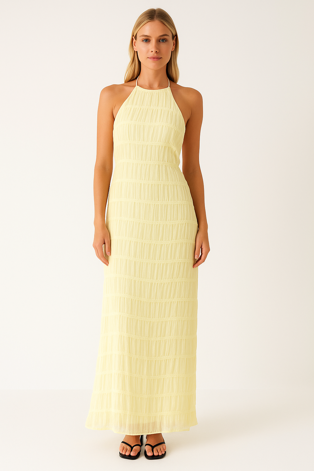 Women's Elegant Maxi Halter Dress with Lace Details