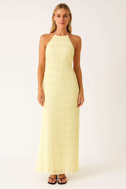 Women's Elegant Maxi Halter Dress with Lace Details