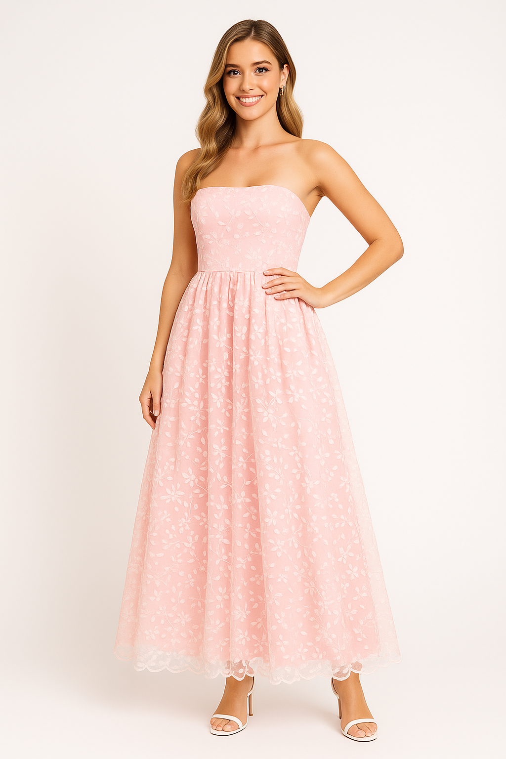 Elegant Women's Strapless Floral Maxi Dress - Nocini