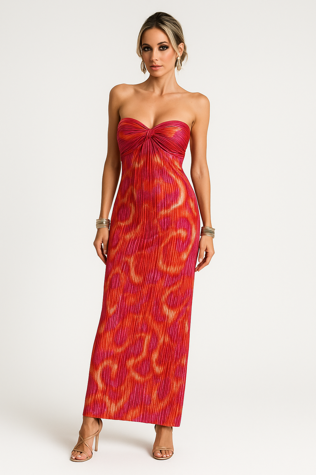 Elegant Strapless Maxi Dress with Flowy Pleats - Nocini