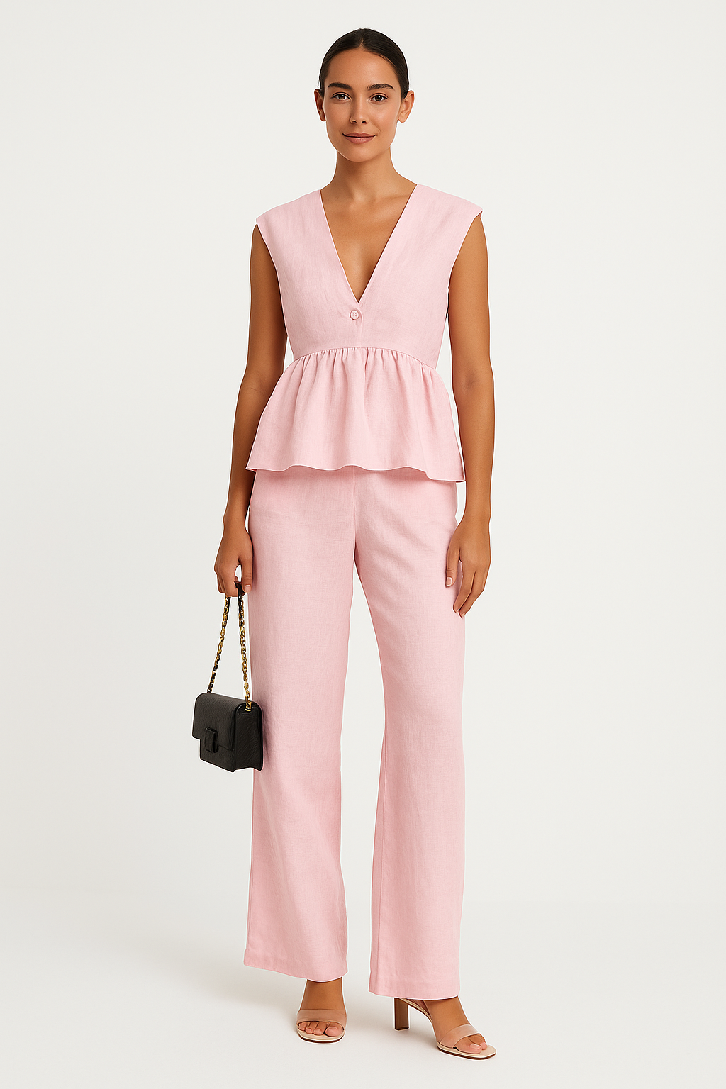 Women's Summer 2 Piece Outfit V Neck Top Loose Pants - Nocini