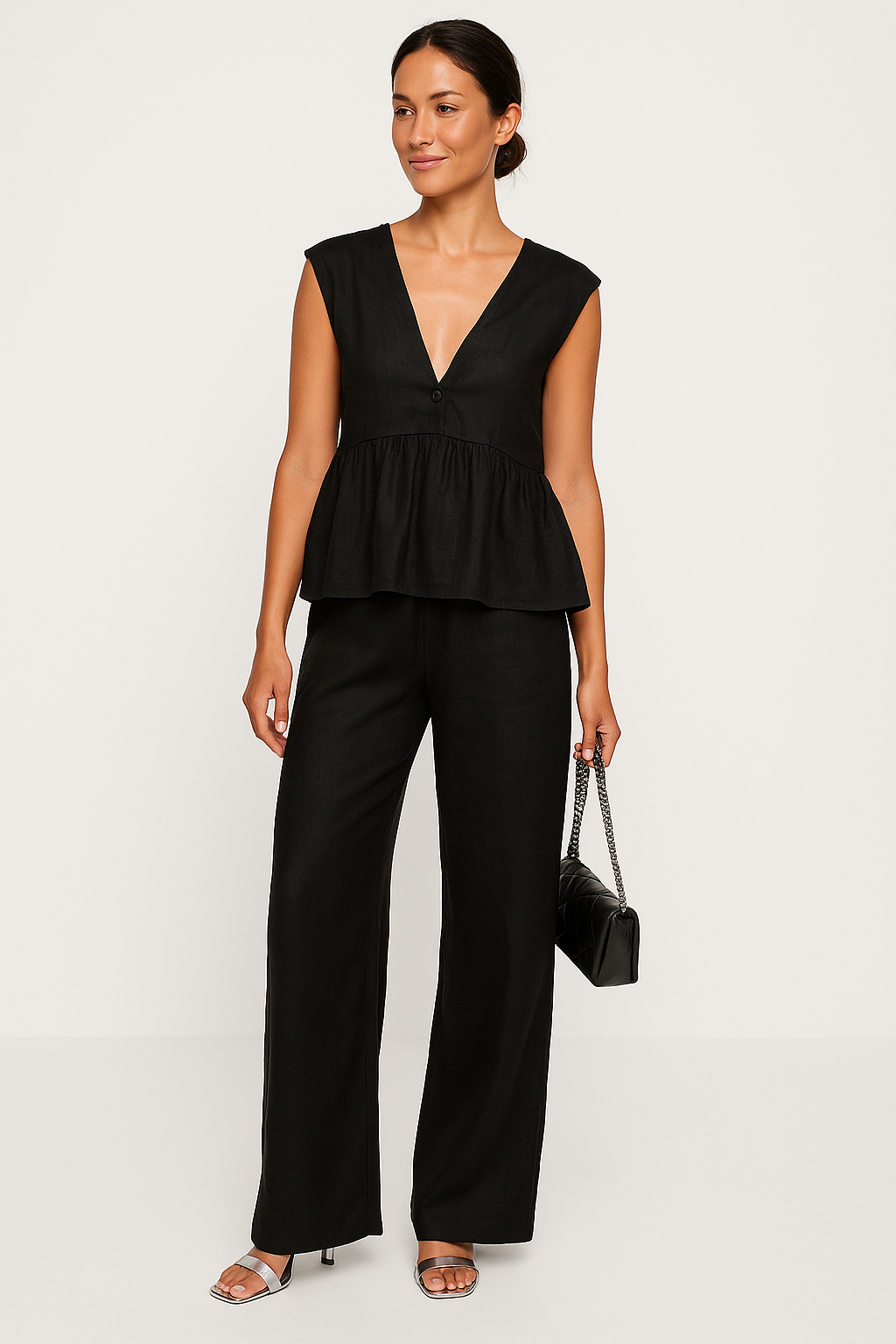 Women's Summer 2 Piece Outfit V Neck Top Loose Pants