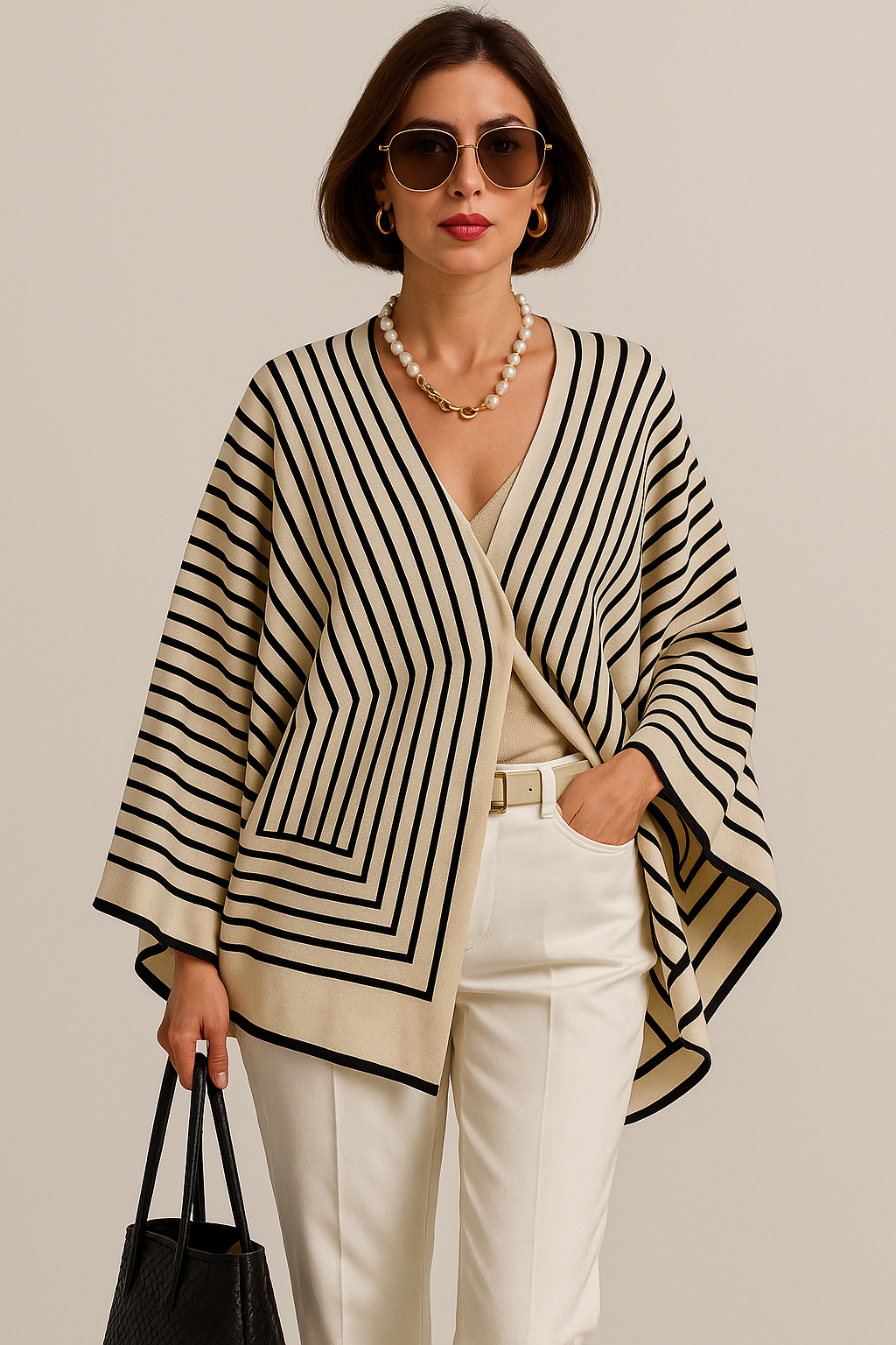 Cozy Women's Striped Open Front Knit Poncho - Nocini