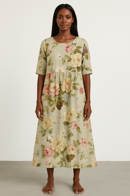 Ladies Beige Mid Length Dress - Olytrend