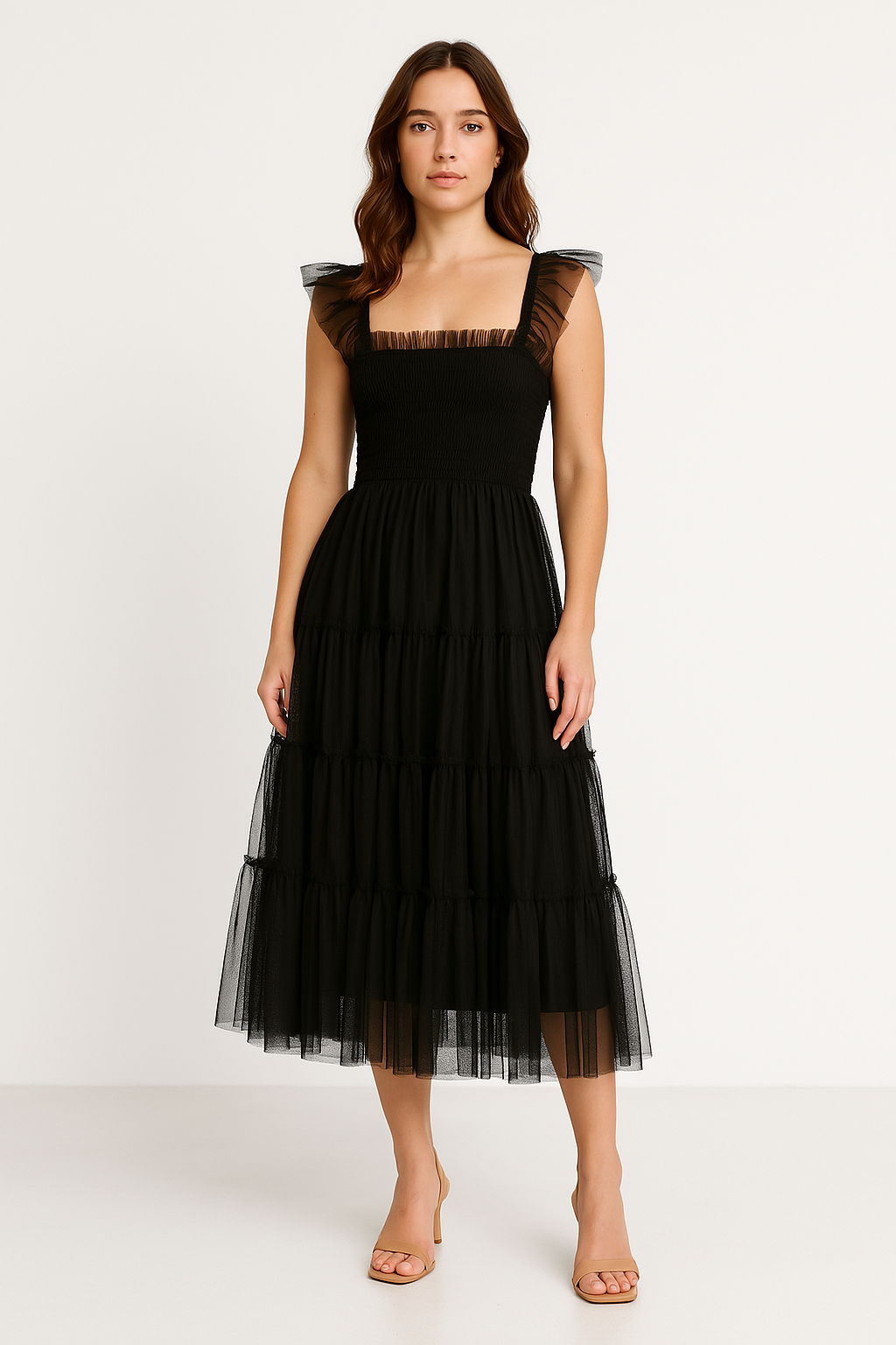 Chic Ruffled Sleeveless Mesh Summer Dress - Nocini