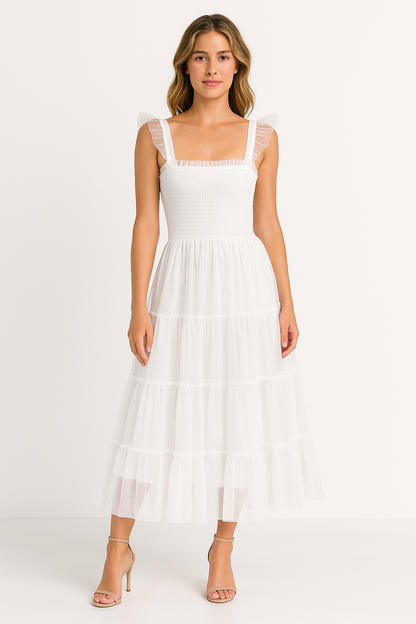 Chic Ruffled Sleeveless Mesh Summer Dress