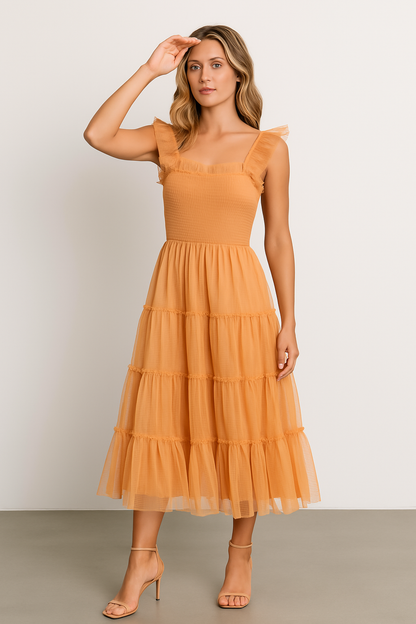Chic Ruffled Sleeveless Mesh Summer Dress