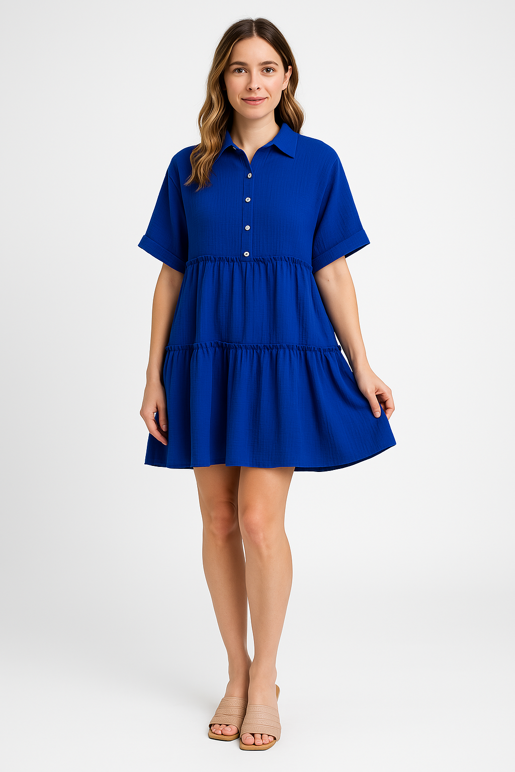 Casual Short Sleeve Cotton Mini Dress for Women - Nocini