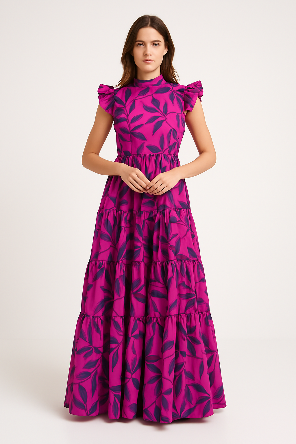 Loose Fit Floral Maxi Dress with Ruffles and Waist Detail