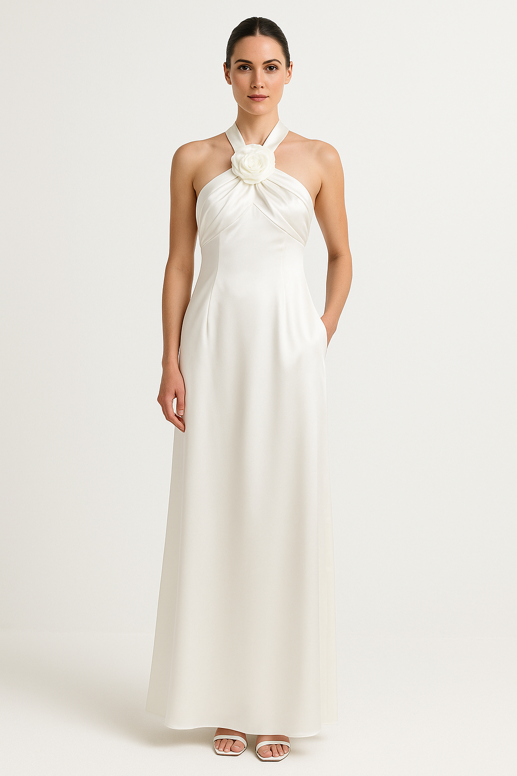 Elegant Women's Long Evening Gown with Floral Detail - Nocini