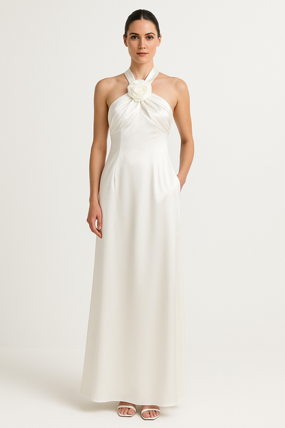 Elegant Women's Long Evening Gown with Floral Detail - Nocini