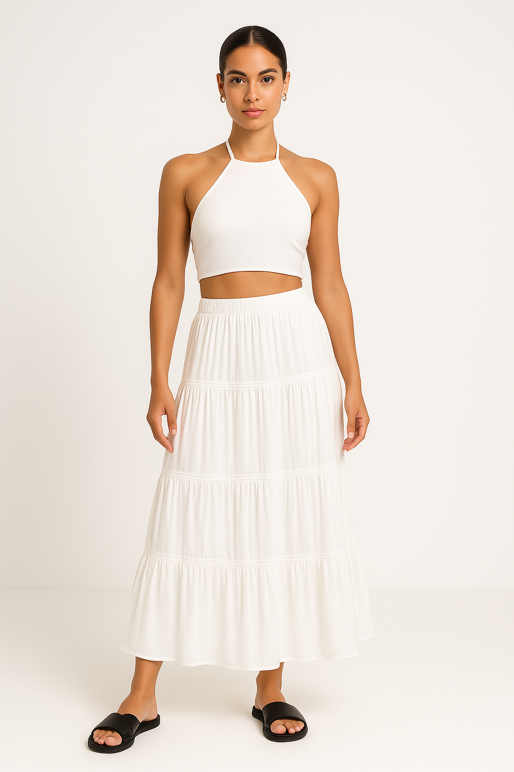 Flowy Women's Maxi Skirt with Ruffles and Elastic Waist - Nocini