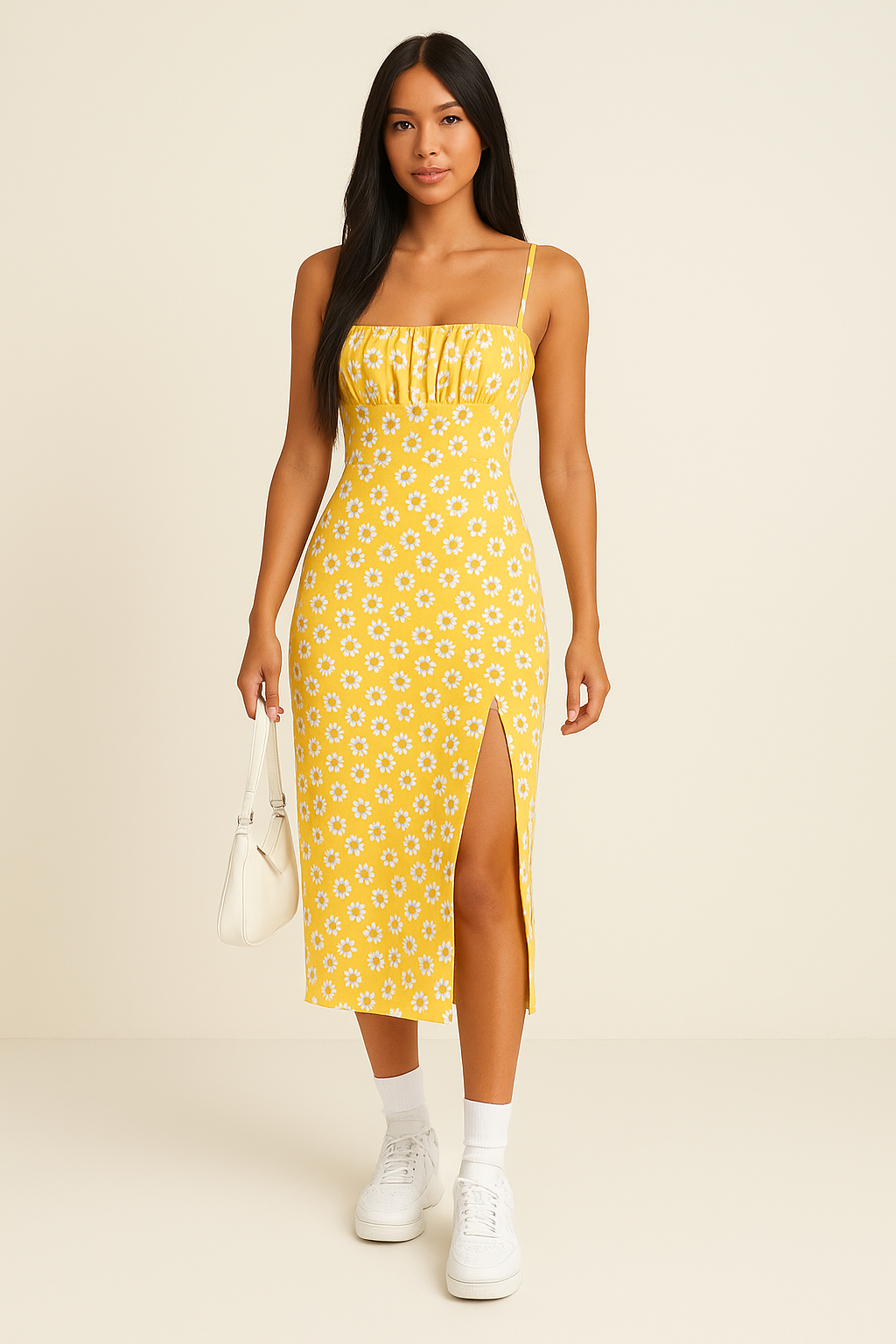 Elegant Women's Midi Floral Dress with Thin Straps - Nocini