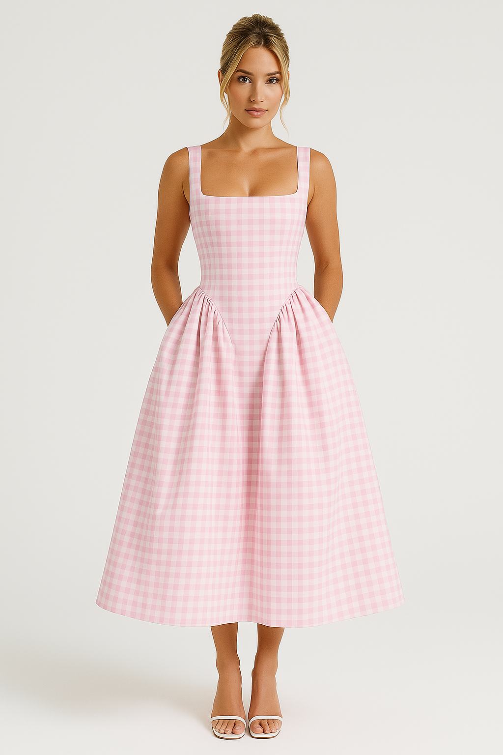 Casual Checkered Midi Dress for Women - Nocini