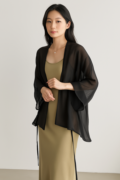 Relaxed Fit Open Front Long Sleeve Cardigan