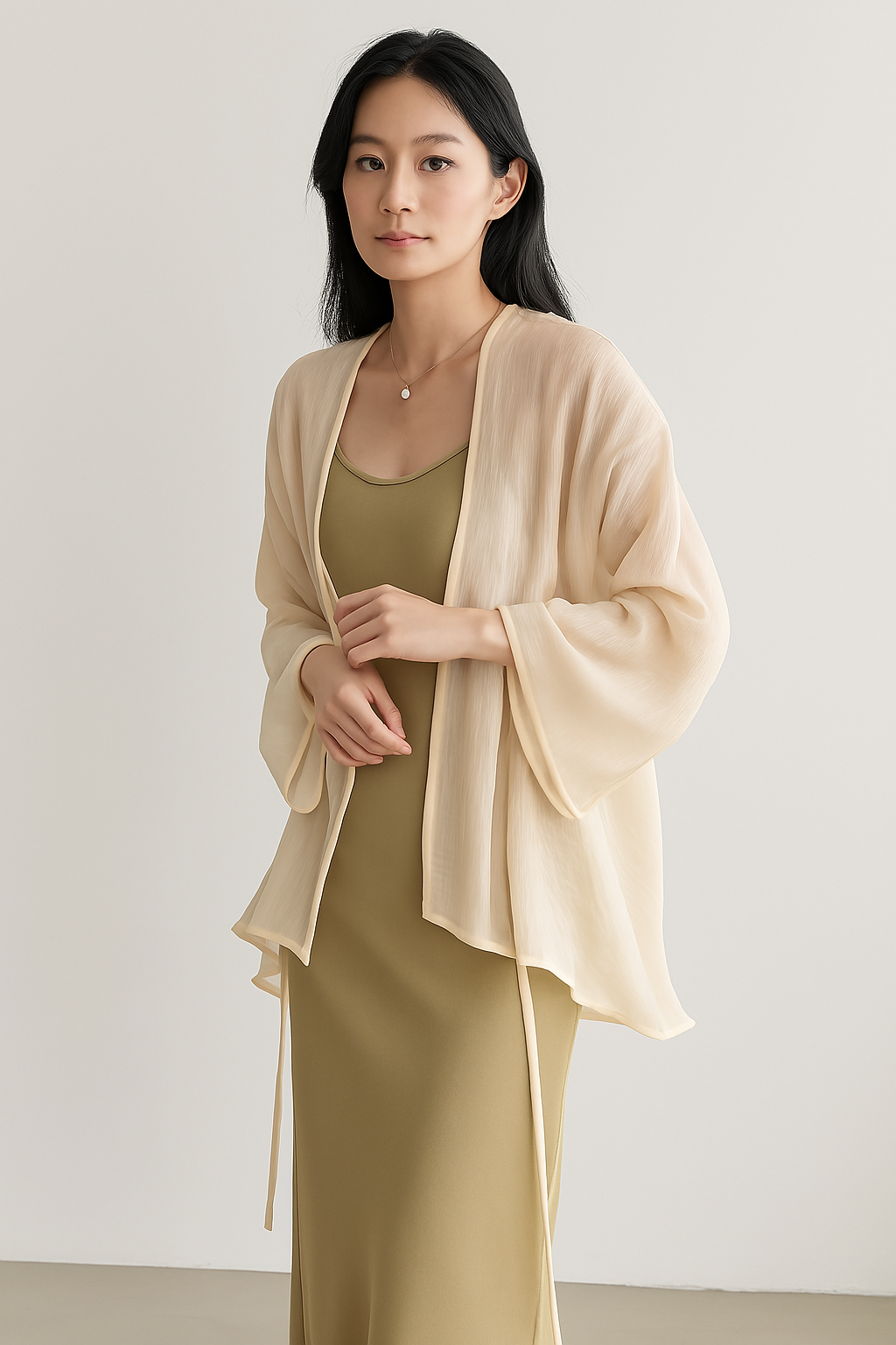 Relaxed Fit Open Front Long Sleeve Cardigan - Nocini