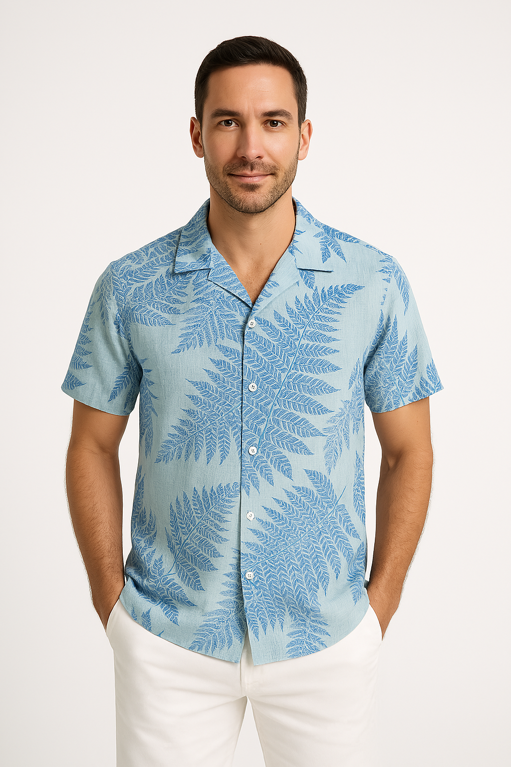 Casual Short Sleeve Leaf Print Shirt for Men - Nocini